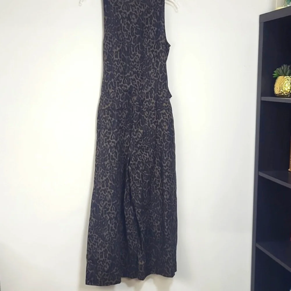 Banana Republic Black Brown Linen Blend Leopard Print Pocket Tie Waist Jumpsuit